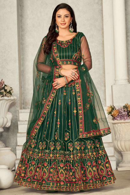 Green Colour Net Semi Stitched Lehenga Choli VSLC1170069