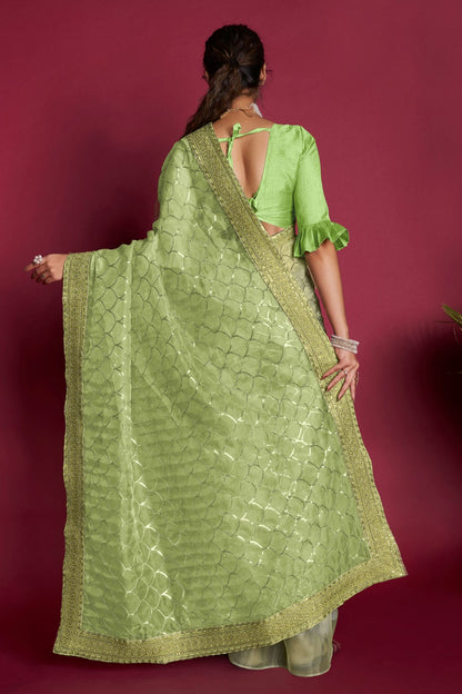Green Colour Organza Saree VSSD1110358