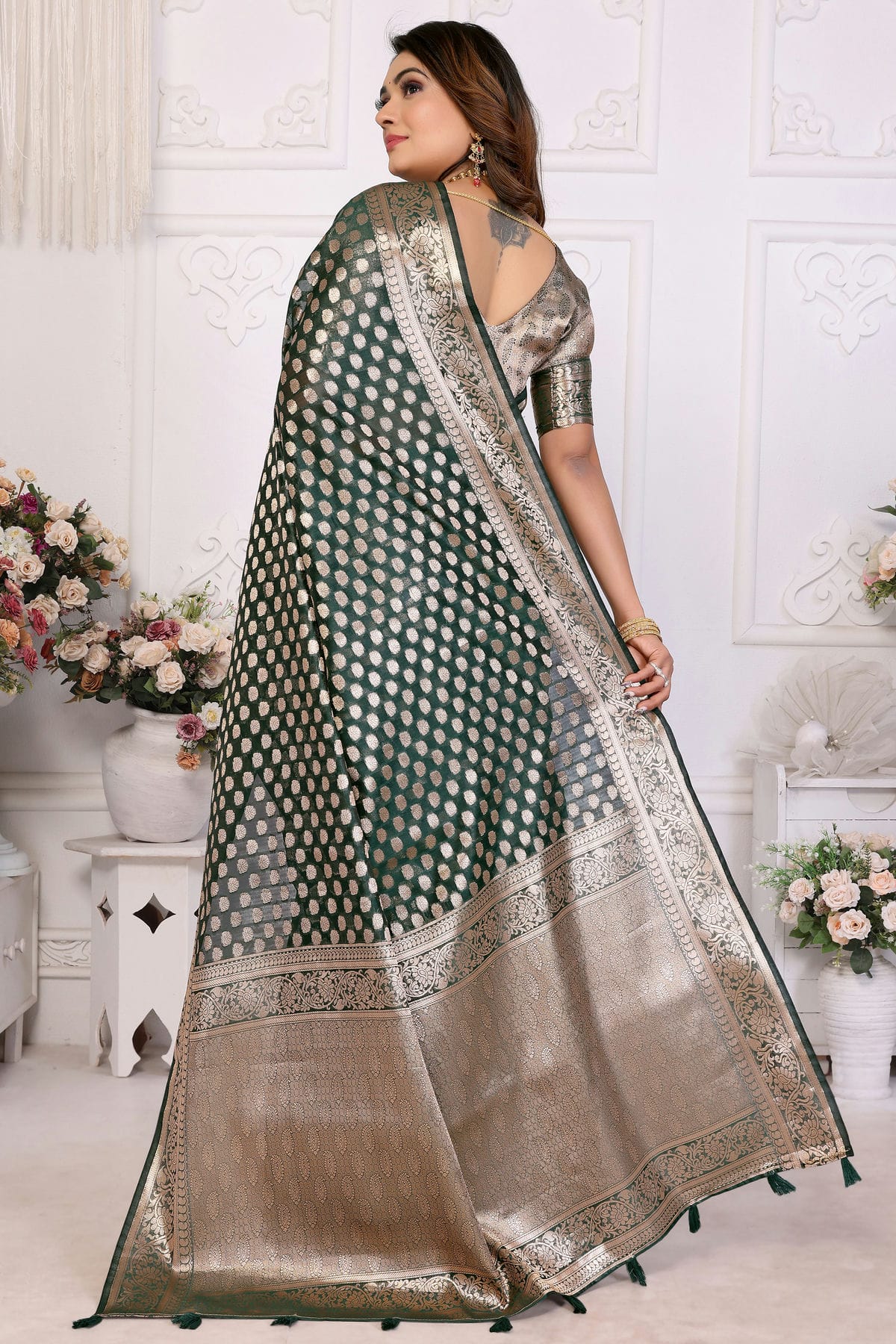 Green Colour Organza Traditional Saree