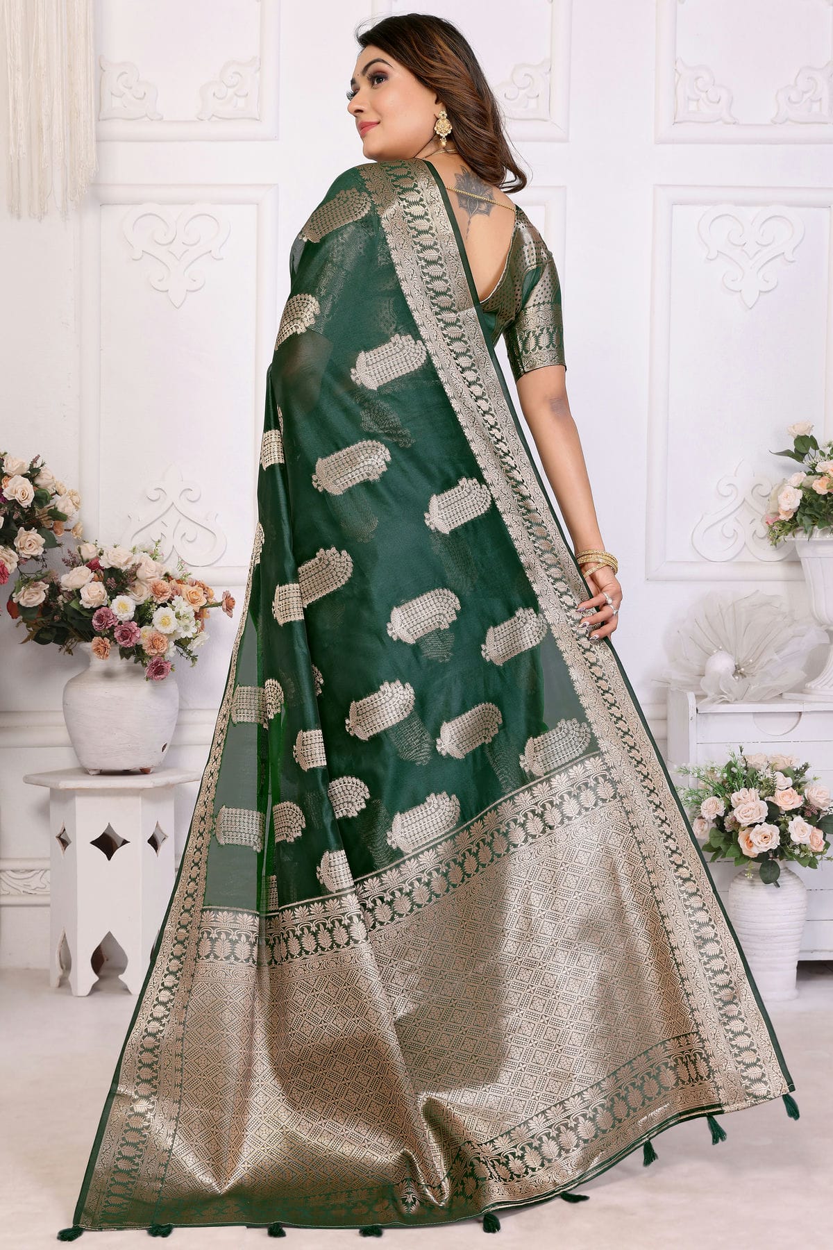 Green Colour Organza Traditional Saree