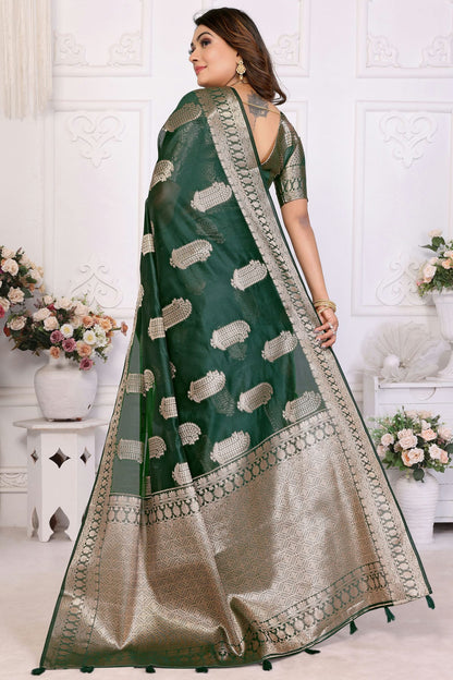 Green Colour Organza Traditional Saree