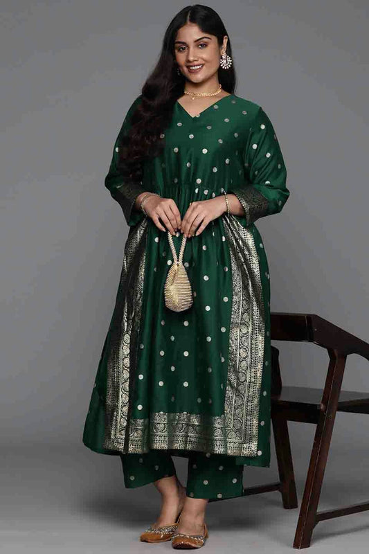 Green Colour Poly Chanderi Stitched Top and Bottom VSSS1113808