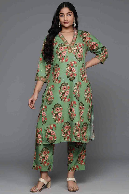 Green Colour Poly Crepe Stitched Top and Bottom VSSS1113807