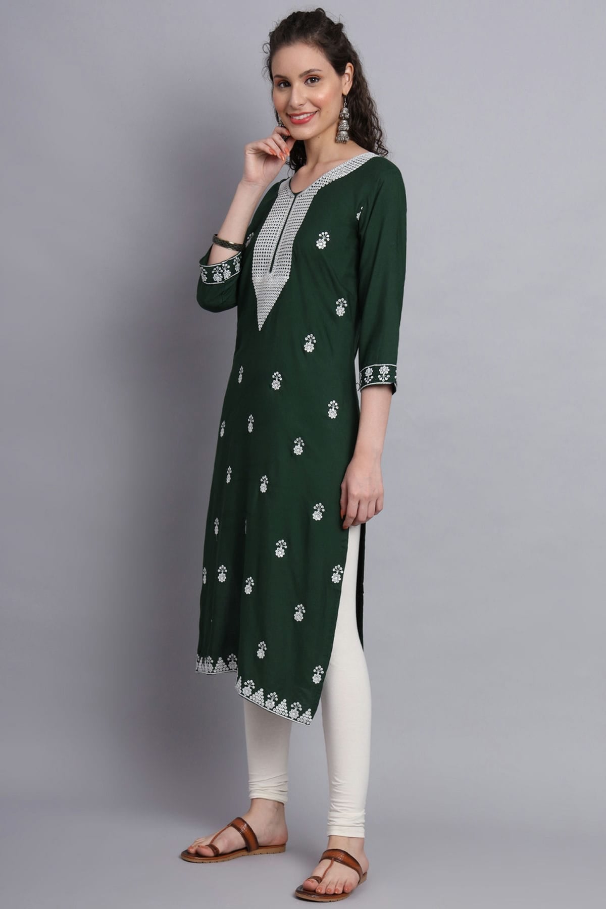 Green Colour Rayon Kurti VSKR1111143