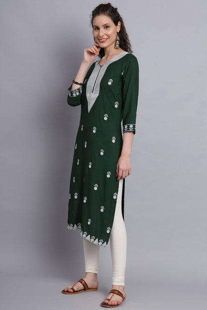 Green Colour Rayon Kurti VSKR1111143