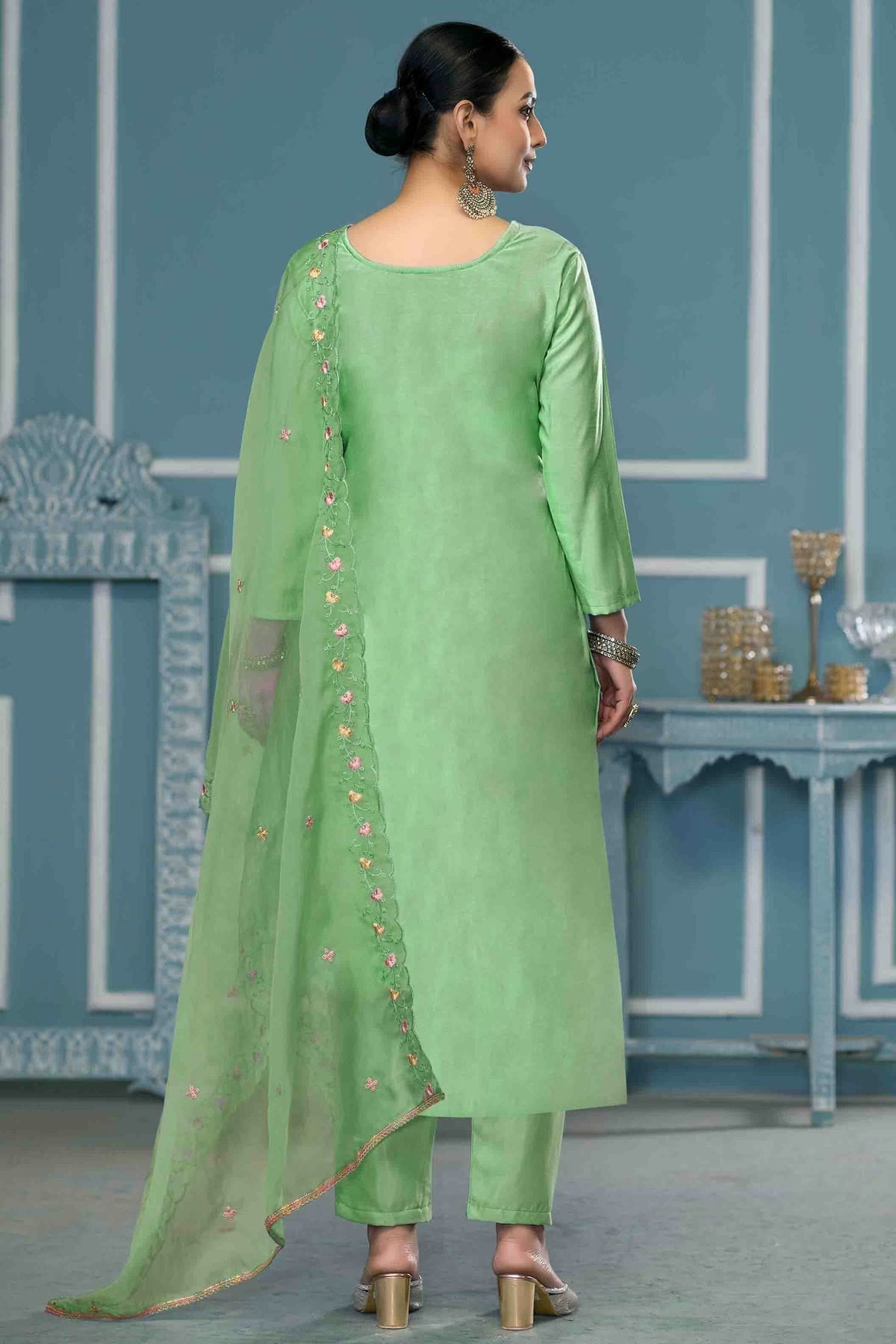Green Colour Roman Cotton Pant Style Suit VSSM1113238