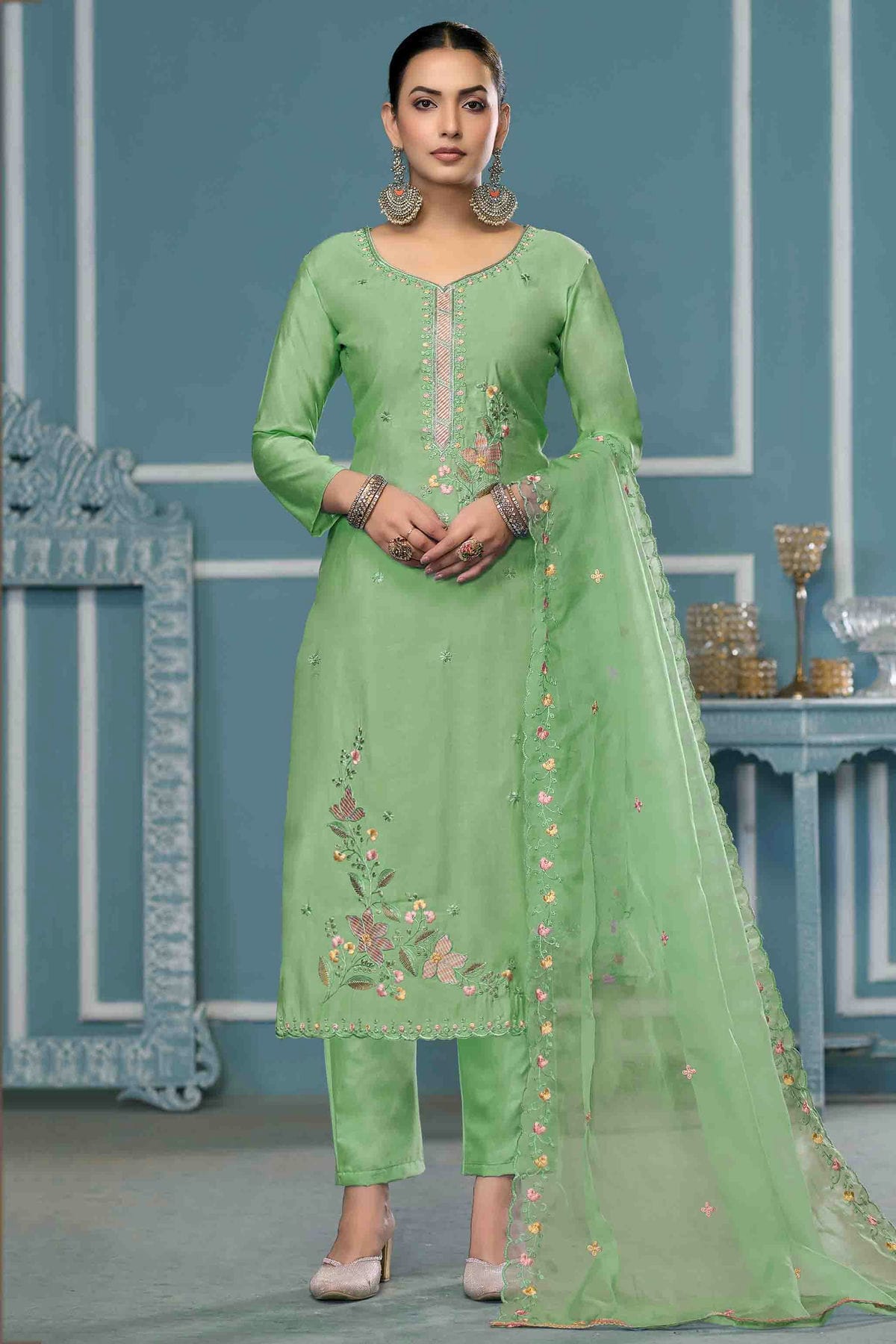 Green Colour Roman Cotton Pant Style Suit VSSM1113238