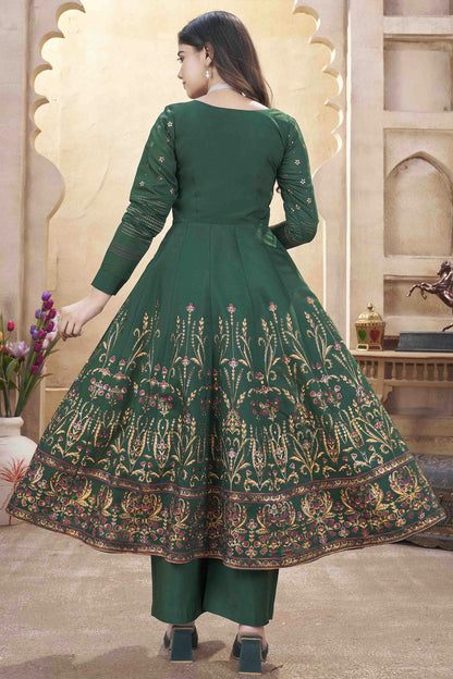 Green Colour Roman Silk Stitched Suit