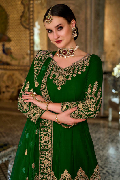 Green Colour Semi Stitched 9000 Velvet Anarkali Suit VSSM1140199