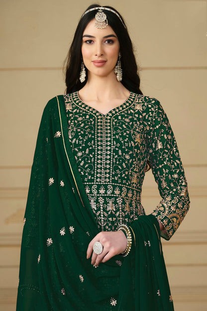 Green Colour Semi Stitched Faux Georgette Anarkali Suit VSSM1050477