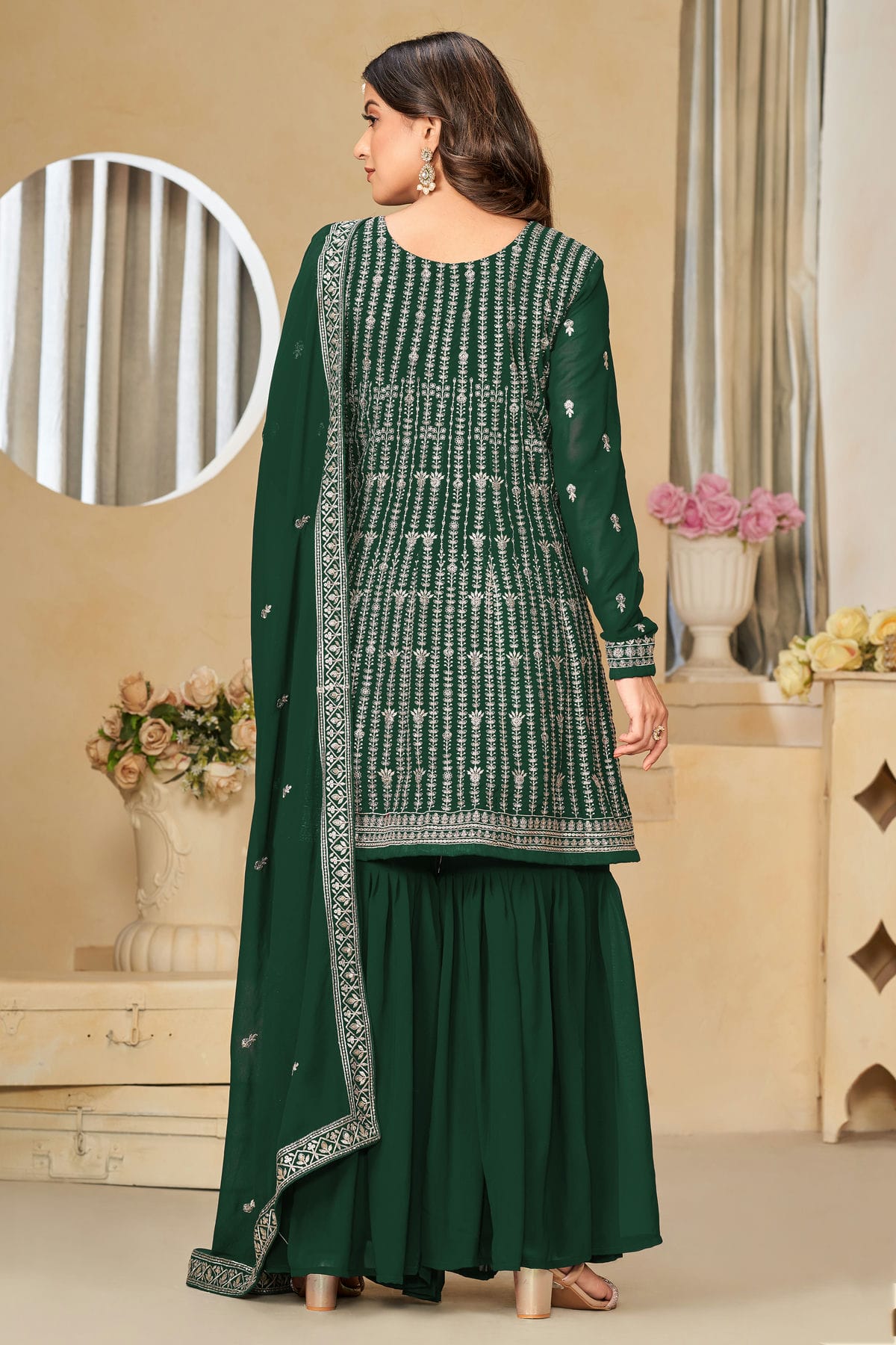 Green Colour Semi Stitched Faux Georgette Sharara Suit VSSM1050481
