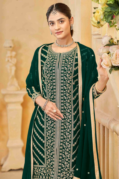 Green Colour Semi Stitched Faux Georgette Sharara Suit VSSM1050747