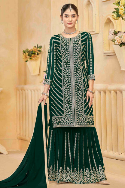 Green Colour Semi Stitched Faux Georgette Sharara Suit VSSM1050747