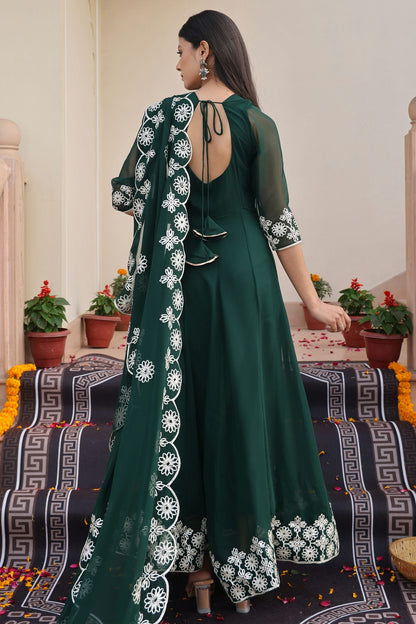 Green Colour Semi Stitched Georgette Anarkali Suit VSSM1170030