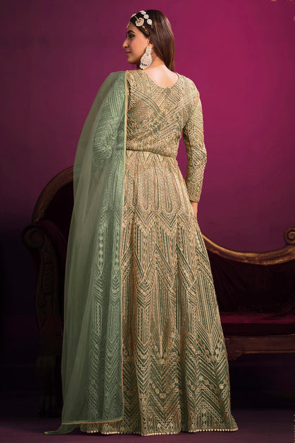 Green Colour Semi Stitched Net Pant Style Suit VSSM1050402