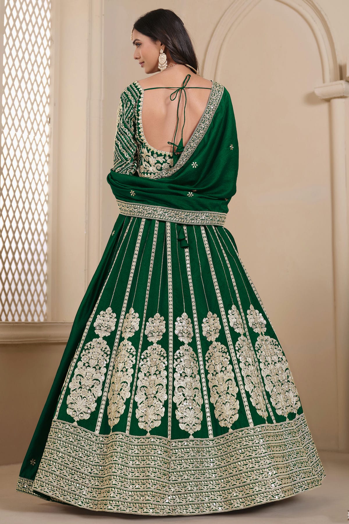 Green Colour Semi Stitched Shimmer Art Silk Lehenga Choli