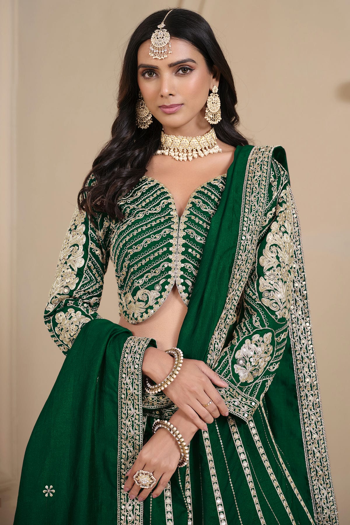 Green Colour Semi Stitched Shimmer Art Silk Lehenga Choli