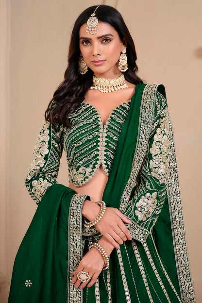 Green Colour Semi Stitched Shimmer Art Silk Lehenga Choli