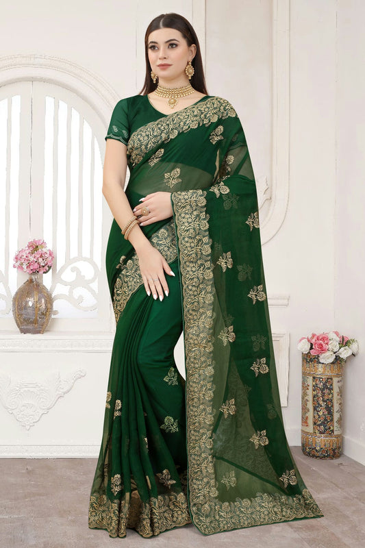 Green Colour Silk Designer Saree