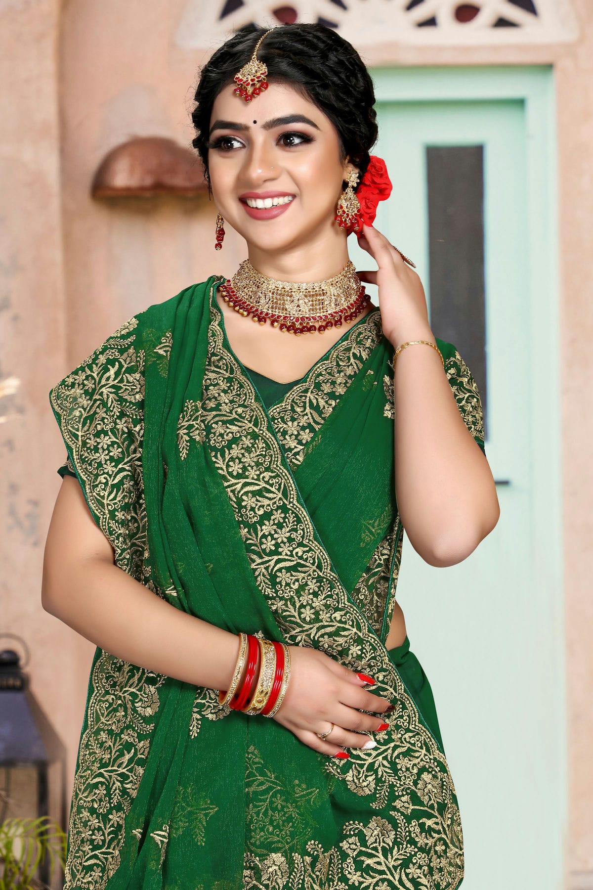Green Colour Silk Designer Saree VSLC1121348