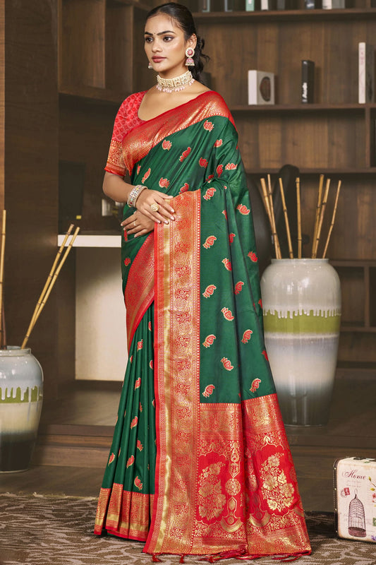 Green Colour Silk Woven Work Traditional Saree
