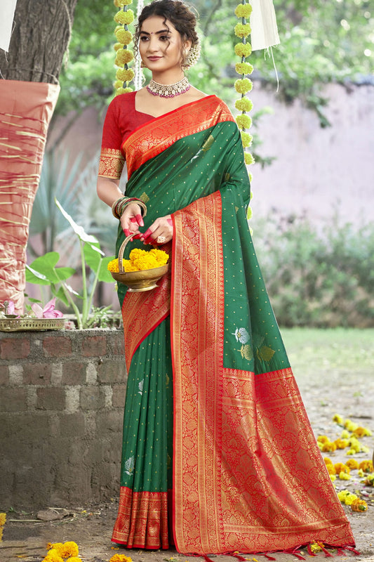 Green Colour Silk Woven Work Traditional Saree