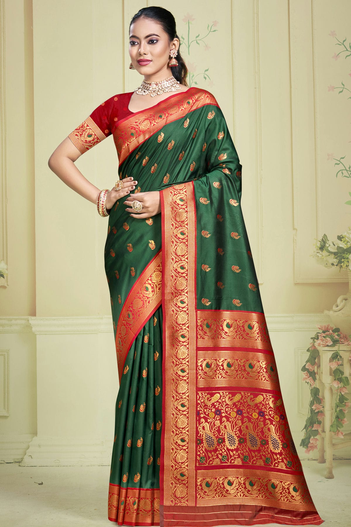 Green Colour Silk Woven Work Traditional Saree
