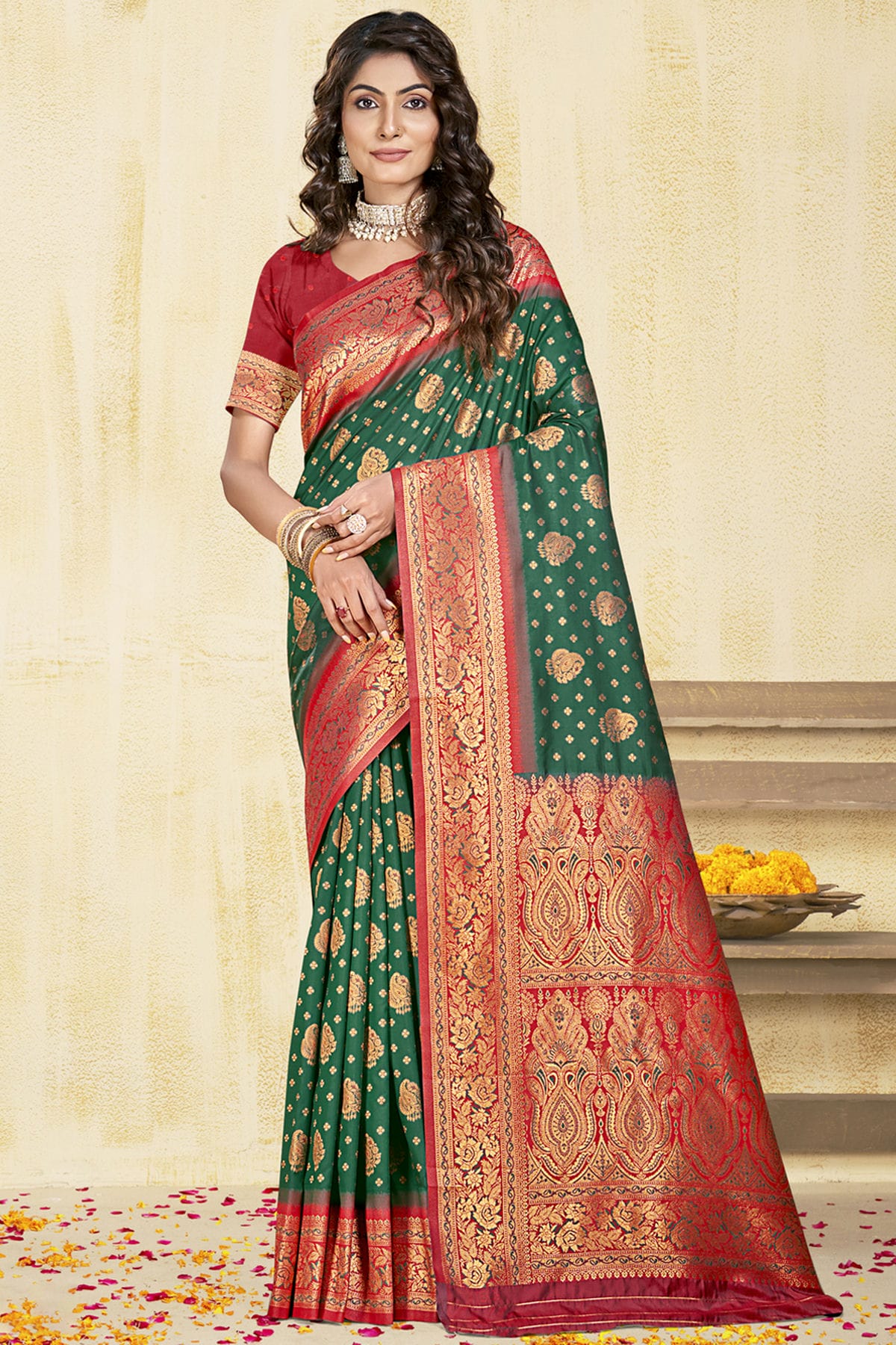 Green Colour Silk Woven Work Traditional Saree