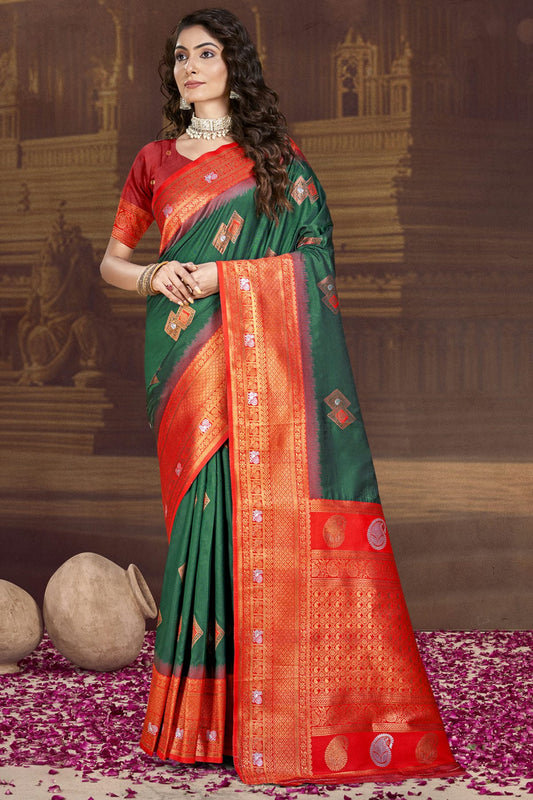 Green Colour Silk Woven Work Traditional Saree