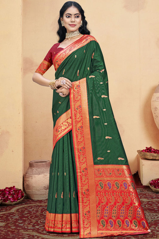 Green Colour Silk Woven Work Traditional Saree