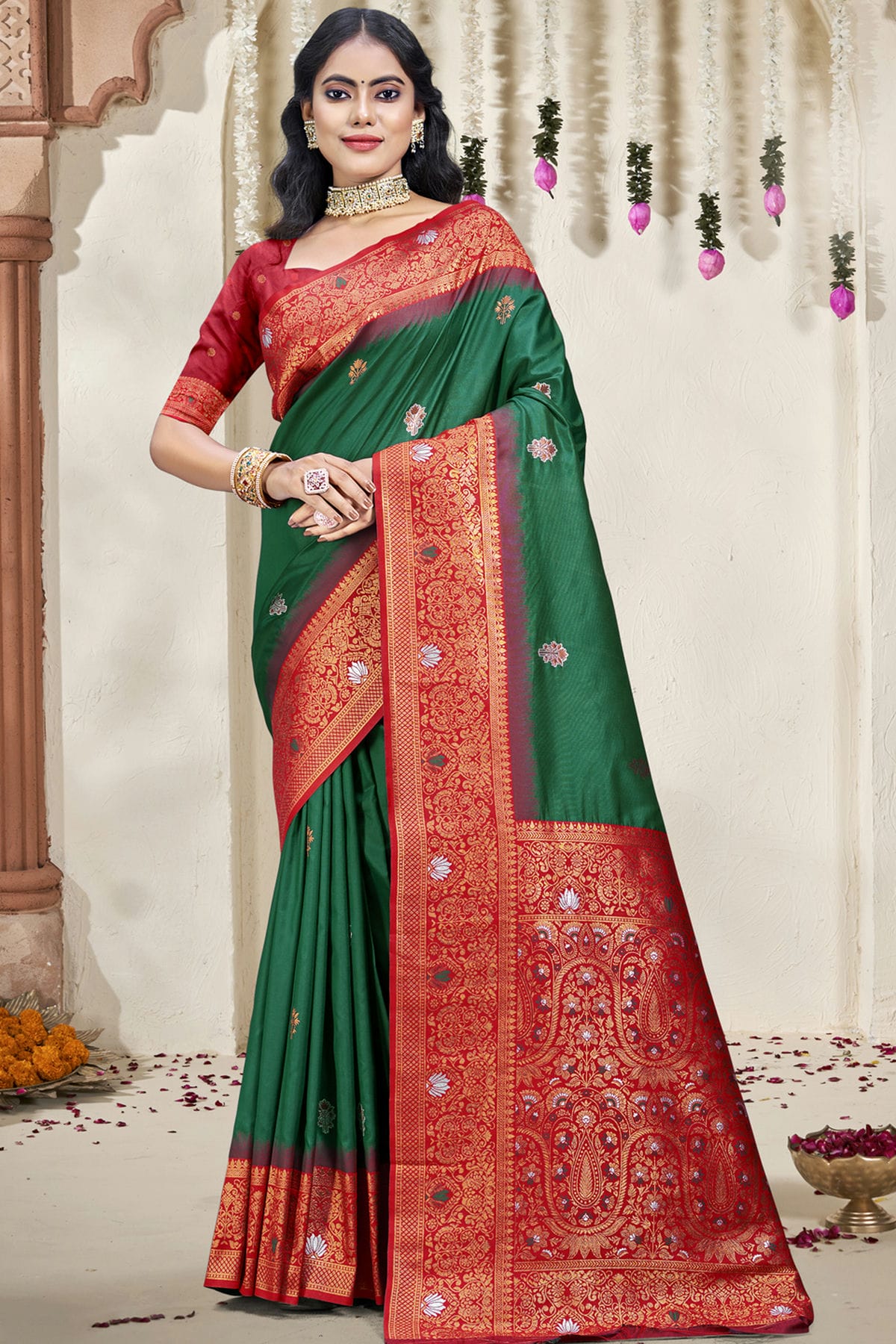 Green Colour Silk Woven Work Traditional Saree