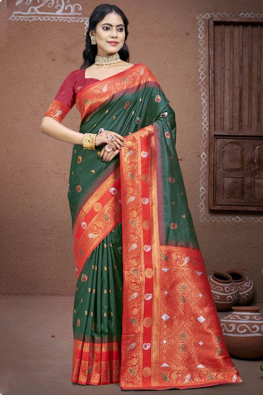 Green Colour Silk Woven Work Traditional Saree