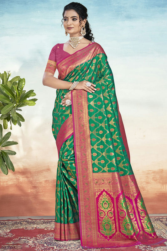 Green Colour Silk Woven Work Traditional Saree