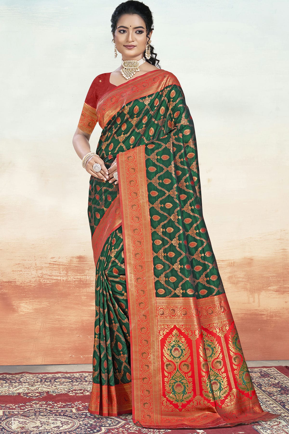 Green Colour Silk Woven Work Traditional Saree