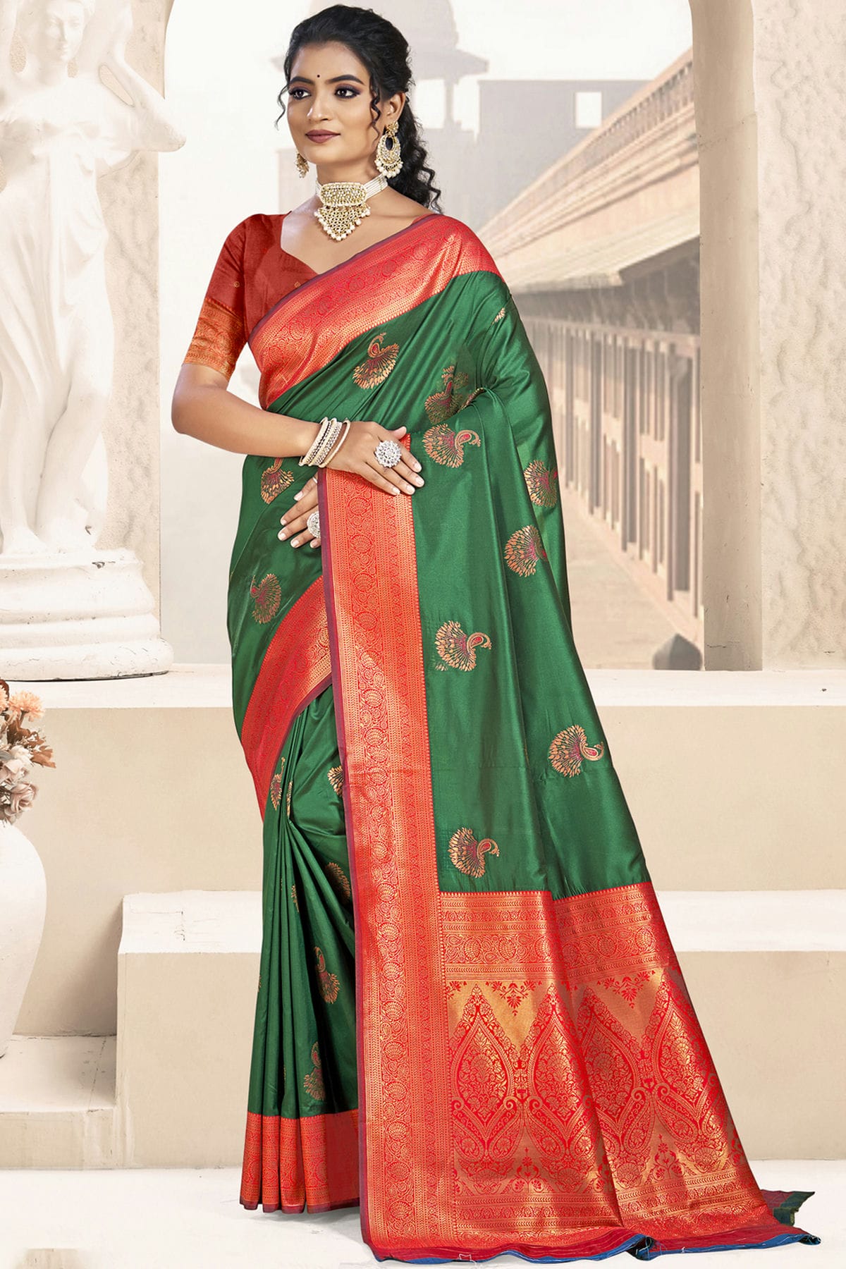 Green Colour Silk Woven Work Traditional Saree