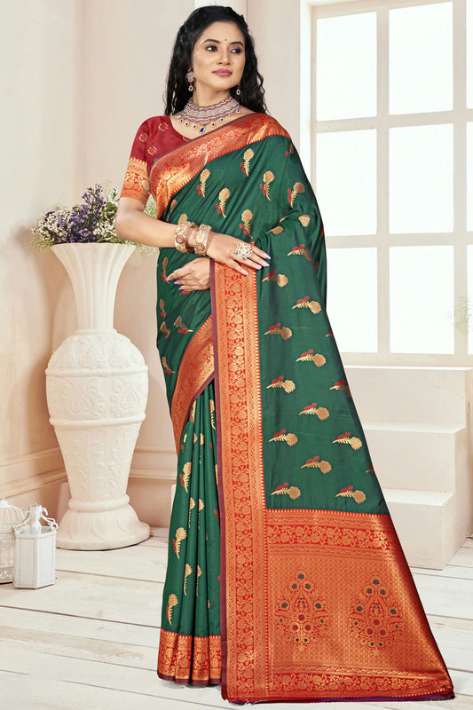 Green Colour Silk Woven Work Traditional Saree