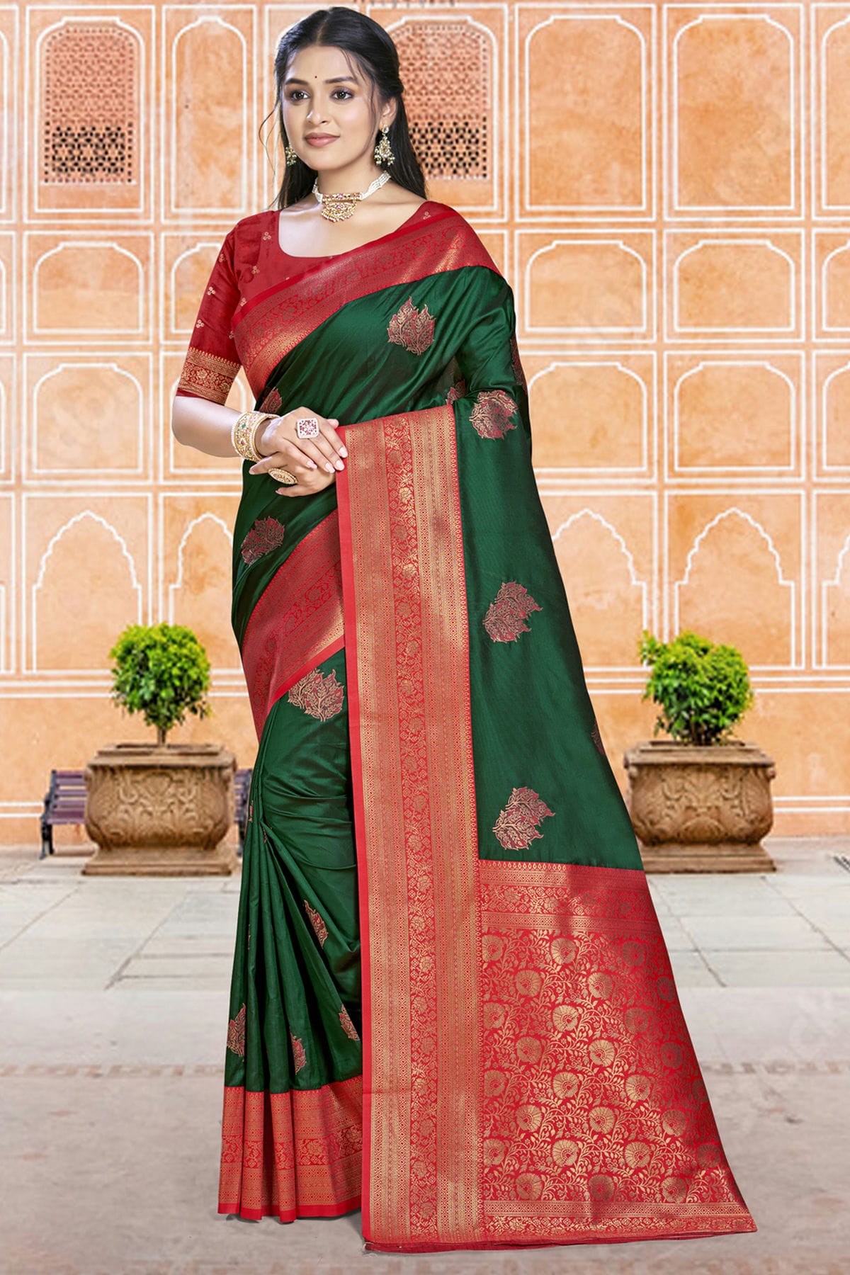 Green Colour Silk Woven Work Traditional Saree