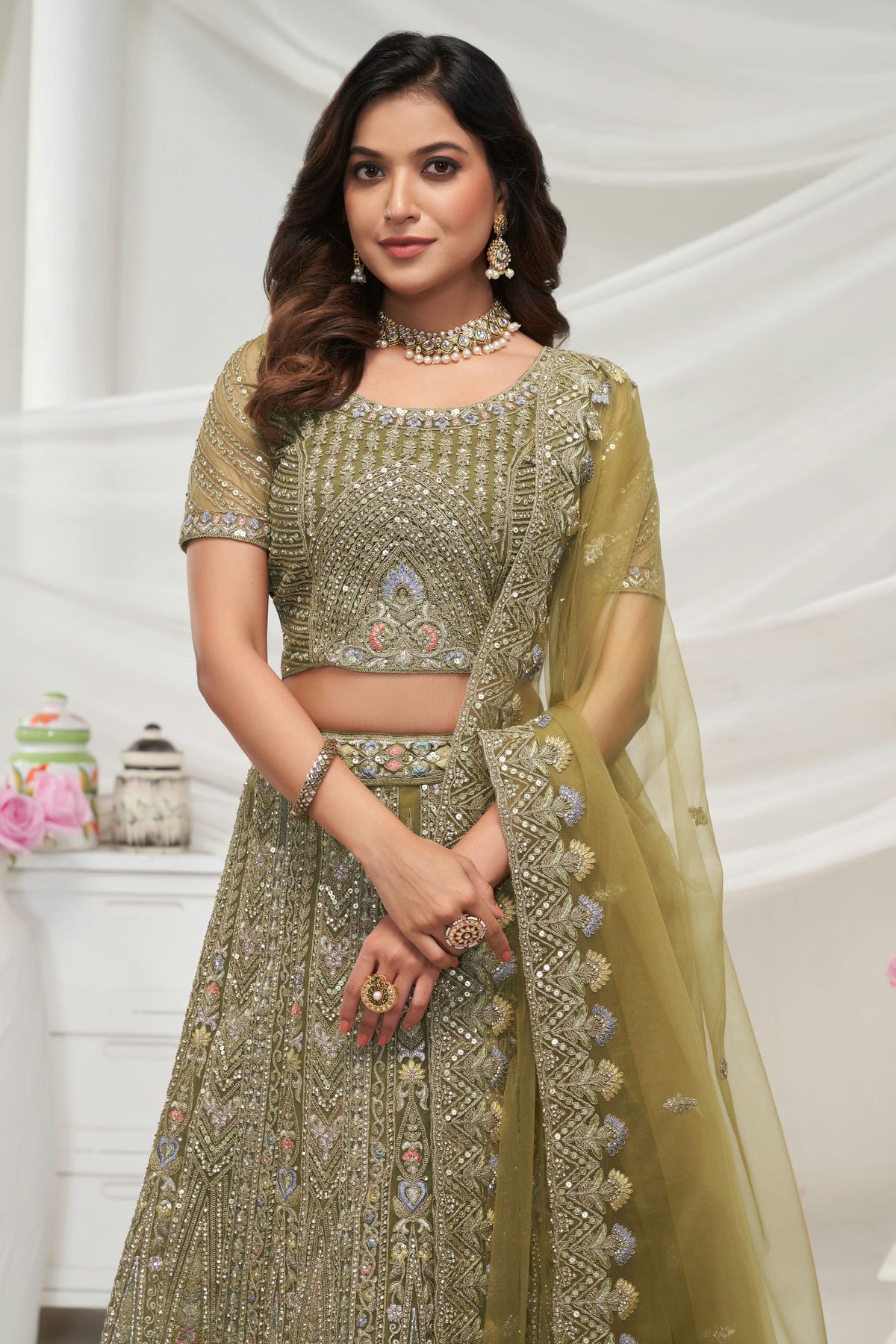 Green Colour Soft Net Lehenga Choli VSLC1030042