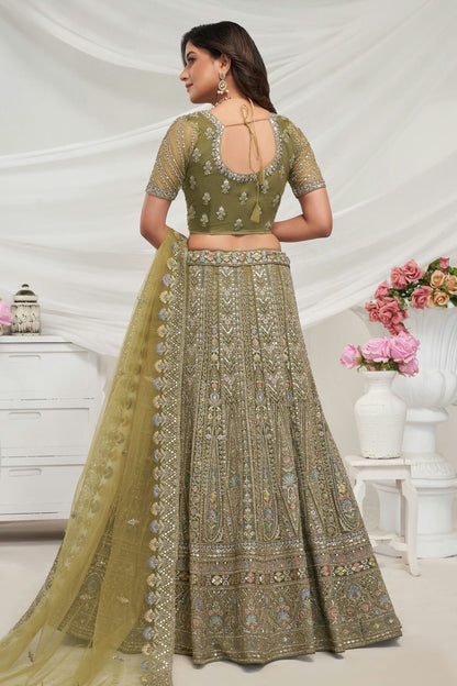 Green Colour Soft Net Lehenga Choli VSLC1030042