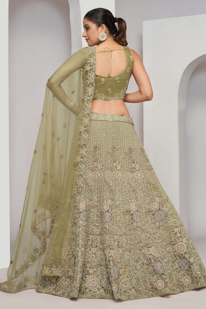 Green Colour Soft Net Lehenga Choli VSLC1030054