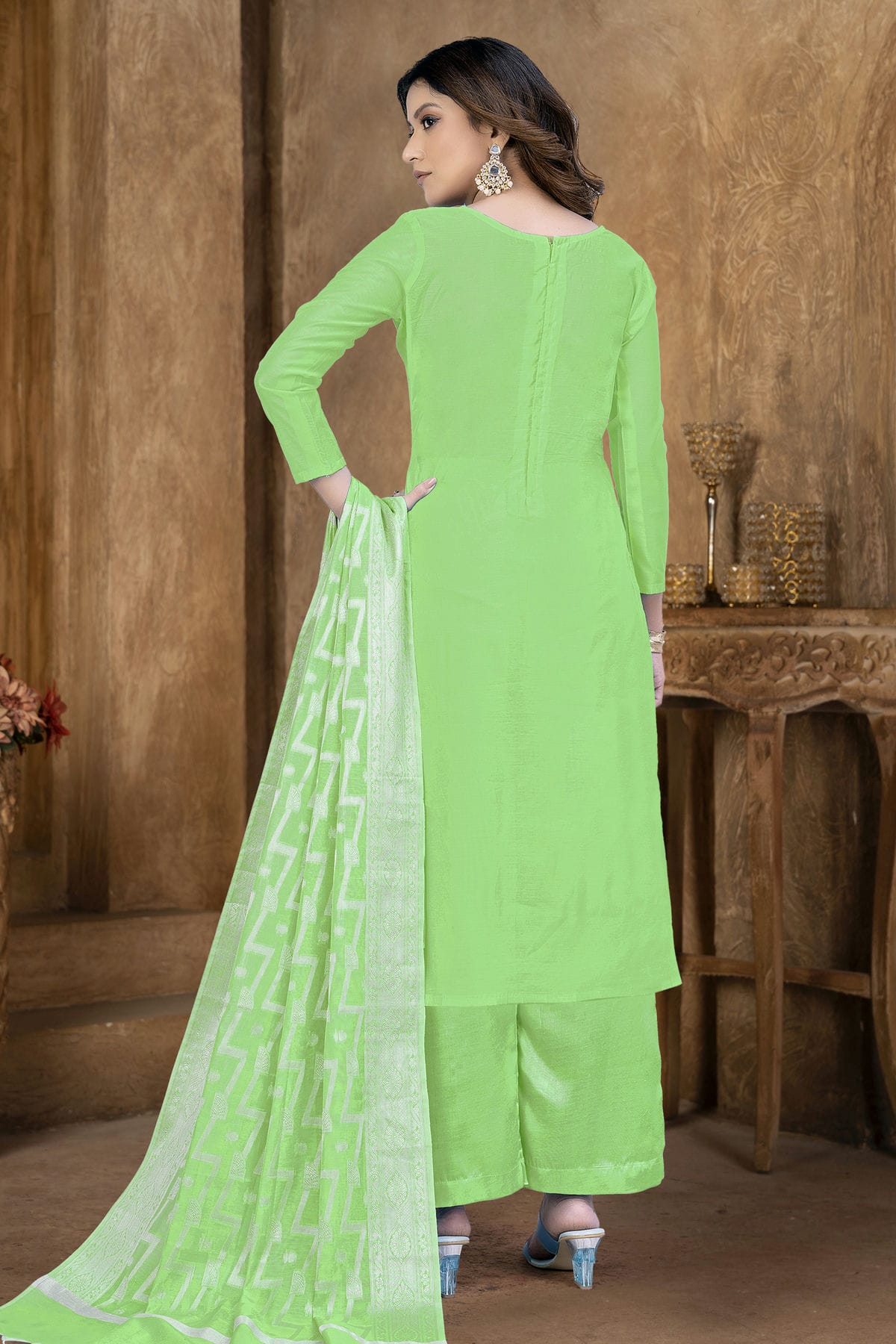 Green Colour Unstitched Banarasi Jacquard Palazoo Pant Suit VSUS1161363