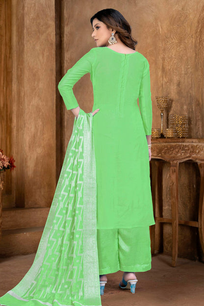 Green Colour Unstitched Banarasi Jacquard Palazoo Pant Suit VSUS1161363