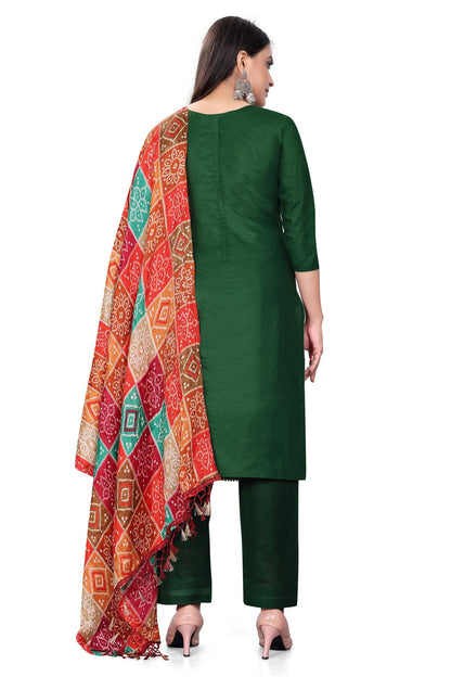 Green Colour Unstitched Cotton Pant Style Suit VSUS1160670