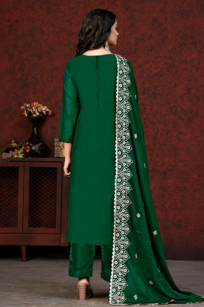 Green Colour Unstitched Modal Chanderi Fabric Straight Suit VSUS1160916