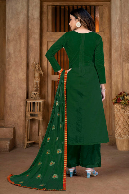 Green Colour Unstitched Modal Chanderi Plazzo Pant Suit VSUS1160860
