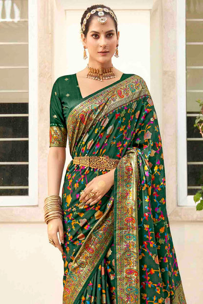 Green Colour Velvet Tussar Silk Floral Printed Traditional Sarees VSSD1113759
