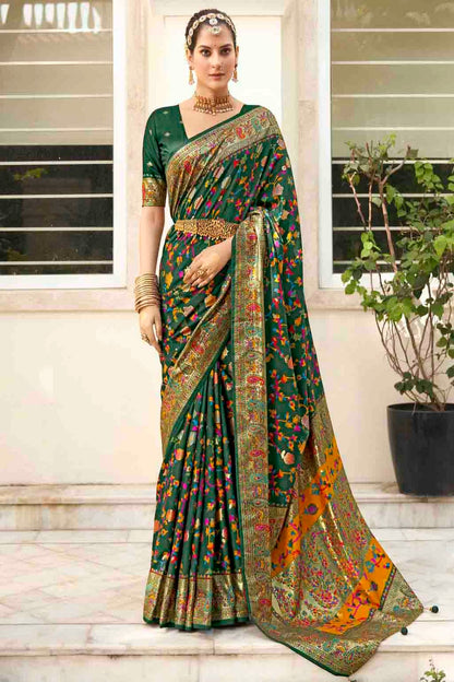Green Colour Velvet Tussar Silk Floral Printed Traditional Sarees VSSD1113759