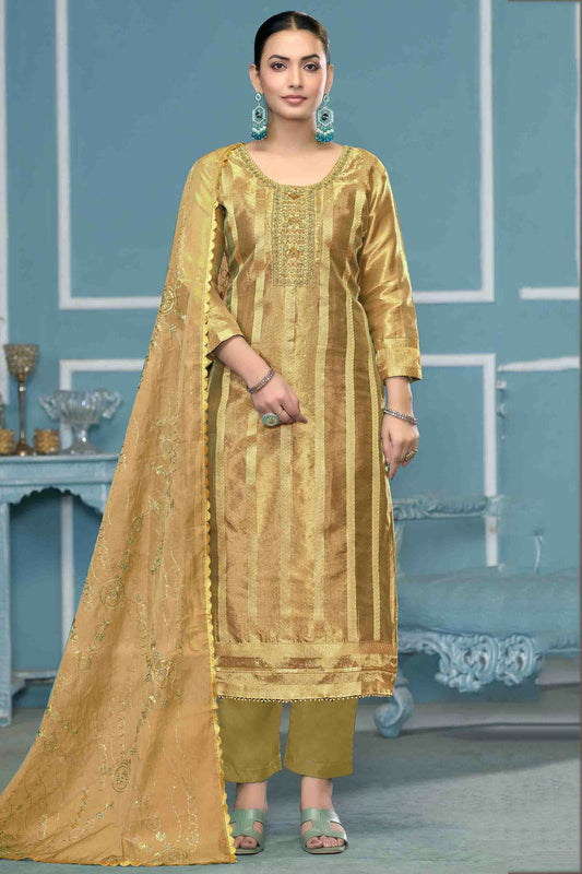 Green Colour Viscose Organza Pant Style Suit VSSM1113195