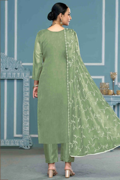 Green Colour Viscose Organza Pant Style Suit VSSM1113203