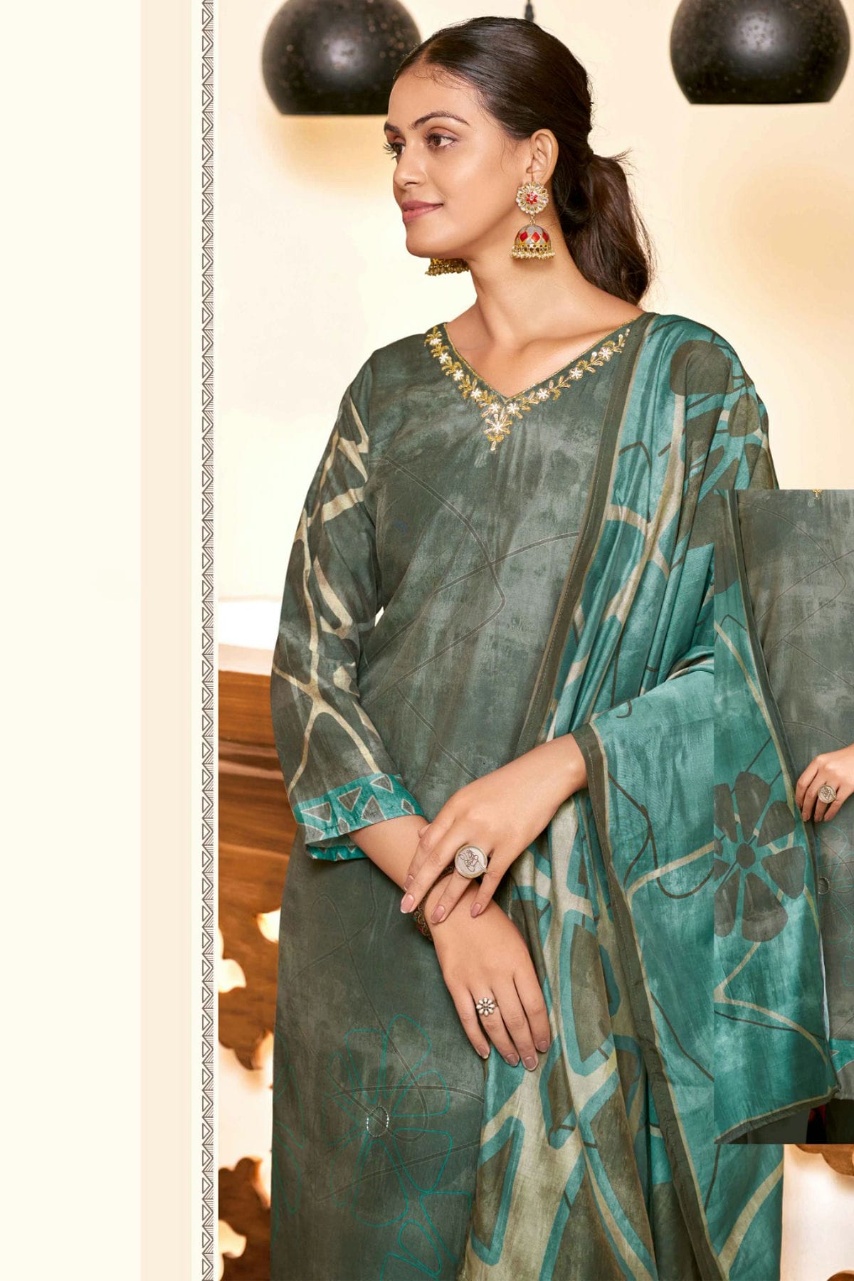 Green Colour Viscose Silk Stitched Suit